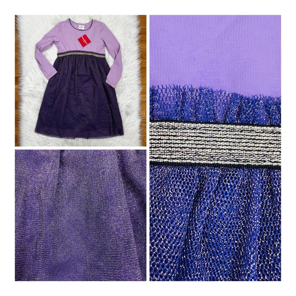 NWT! Hanna Andersson Long Sleeve Dream Sparkle Dark Purple Metallic Tulle Dress